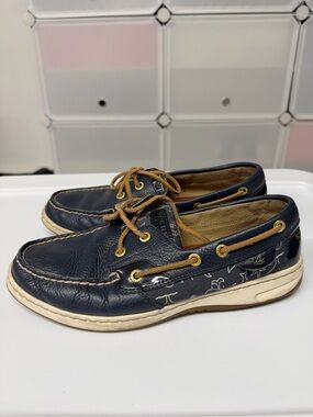 Sperry Navy Leather Boat Shoes with Nautical Design